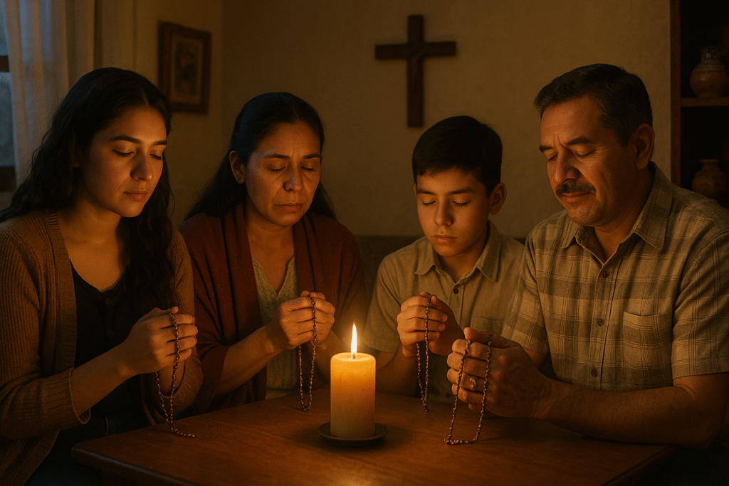 familia mexicana rezando el gloria