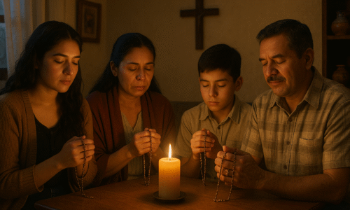 familia mexicana rezando el gloria